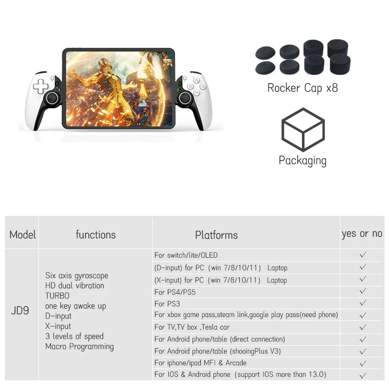 D9 Android Gamepad Mobile Phone Stretching Game Controller for IOS PC Tablet Switch PS3/PS4 Dual Hall Somatosensory Joystick