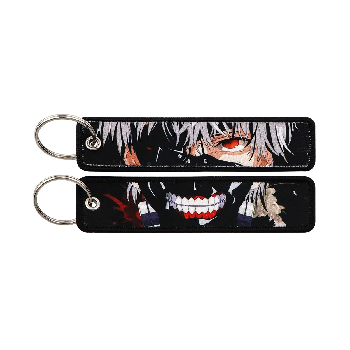 Anime Kaneki Ken Key Chain for Men Women Embroidery Key Fobs Holder Manga Key Tag Key Ring Fashion Accessories Gifts