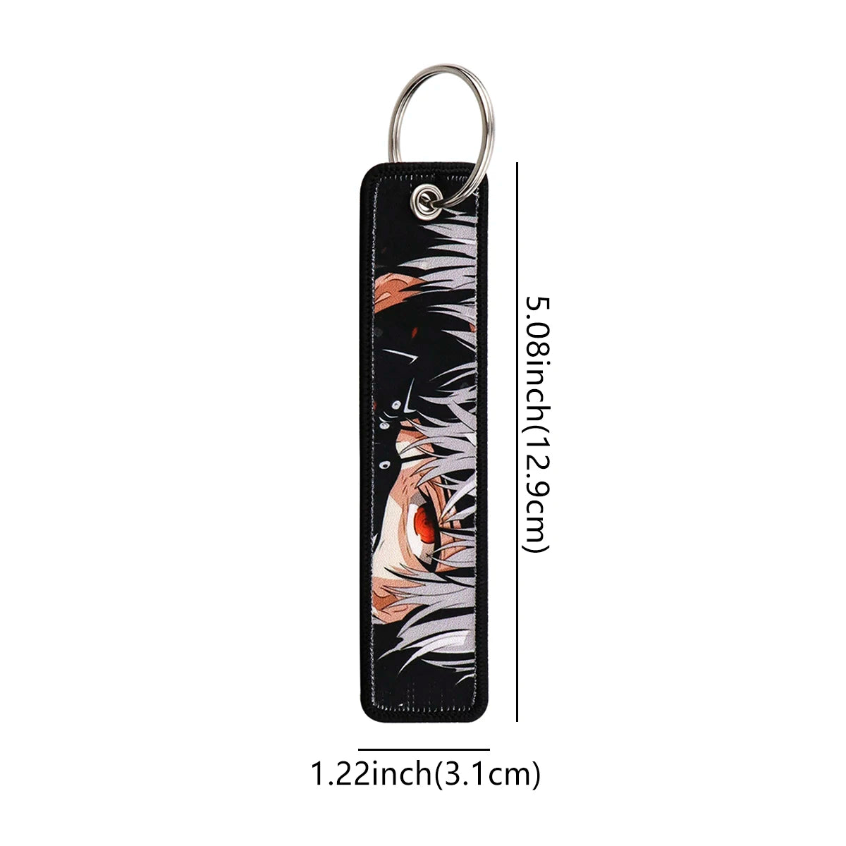 Anime Kaneki Ken Key Chain for Men Women Embroidery Key Fobs Holder Manga Key Tag Key Ring Fashion Accessories Gifts
