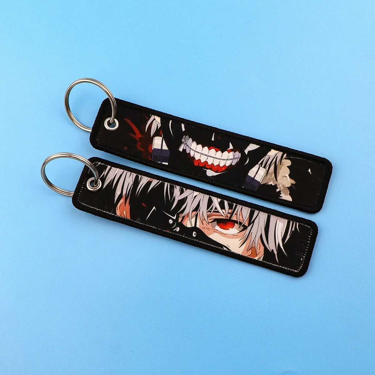 Anime Kaneki Ken Key Chain for Men Women Embroidery Key Fobs Holder Manga Key Tag Key Ring Fashion Accessories Gifts