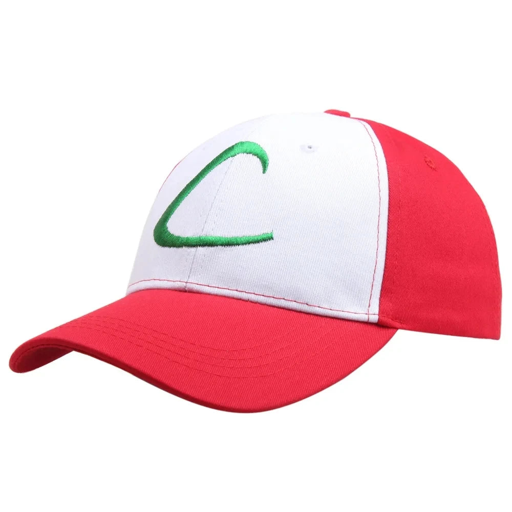 Anime Pokemon Ash Ketchum Cosplay Baseball Cap Pikachu Peaked Cap Letter C Symbol Embroidery Sports Outdoors Hat Adjustable Prop