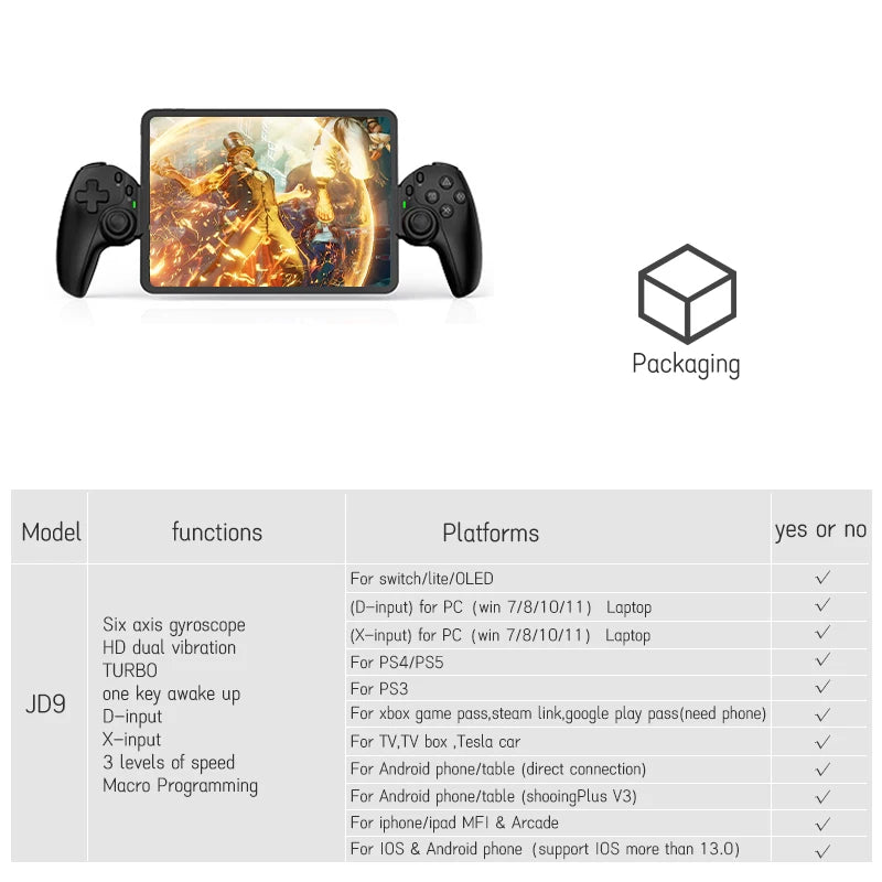 D9 Android Gamepad Mobile Phone Stretching Game Controller for IOS PC Tablet Switch PS3/PS4 Dual Hall Somatosensory Joystick