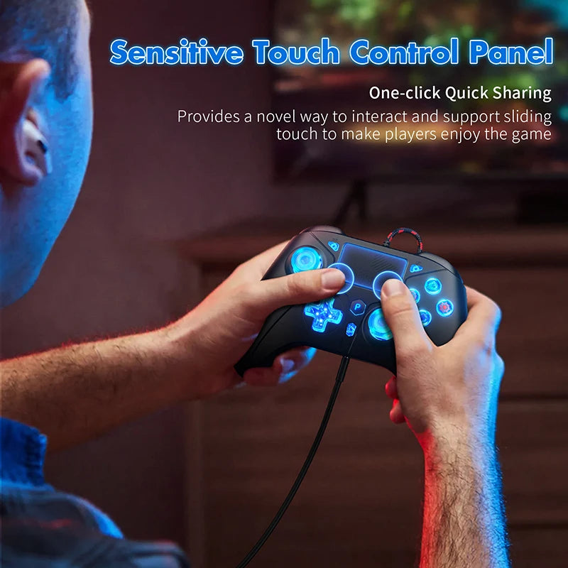 P5 RGB Controller For PS5/4/PC Console 2M Extra Long Wired Gamepad W/ Turbo Dual Vibration No Delay Instant Connect Game Control