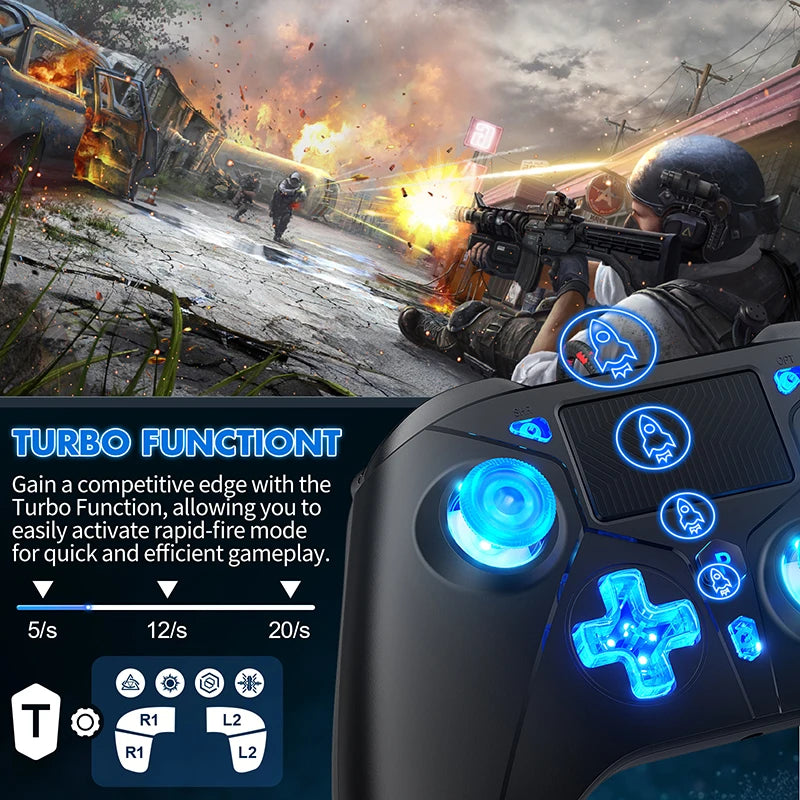 P5 RGB Controller For PS5/4/PC Console 2M Extra Long Wired Gamepad W/ Turbo Dual Vibration No Delay Instant Connect Game Control