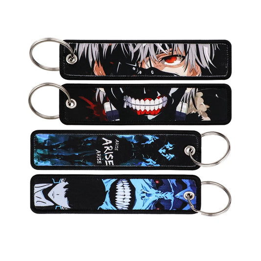 Anime Kaneki Ken Key Chain for Men Women Embroidery Key Fobs Holder Manga Key Tag Key Ring Fashion Accessories Gifts