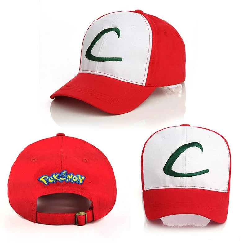 Anime Pokemon Ash Ketchum Cosplay Baseball Cap Pikachu Peaked Cap Letter C Symbol Embroidery Sports Outdoors Hat Adjustable Prop