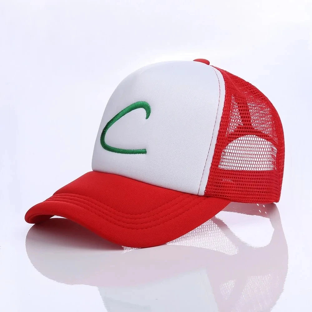 Anime Pokemon Ash Ketchum Cosplay Baseball Cap Pikachu Peaked Cap Letter C Symbol Embroidery Sports Outdoors Hat Adjustable Prop