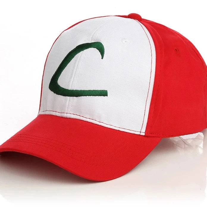 Anime Pokemon Ash Ketchum Cosplay Baseball Cap Pikachu Peaked Cap Letter C Symbol Embroidery Sports Outdoors Hat Adjustable Prop